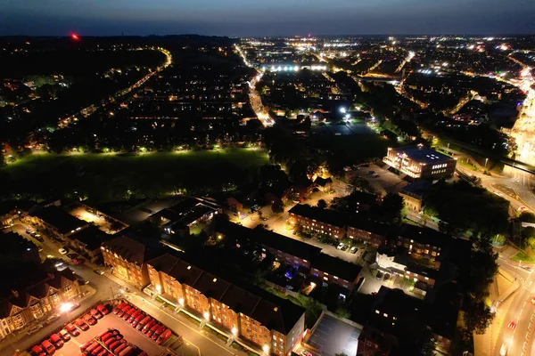 Aerial View Illuminated Downtown Buildings Roads Central Luton City England — Stock fotografie