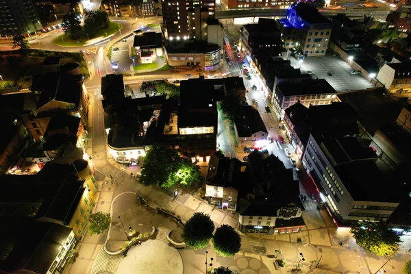 Aerial View Illuminated Downtown Buildings Roads Central Luton City England — Stock Fotó