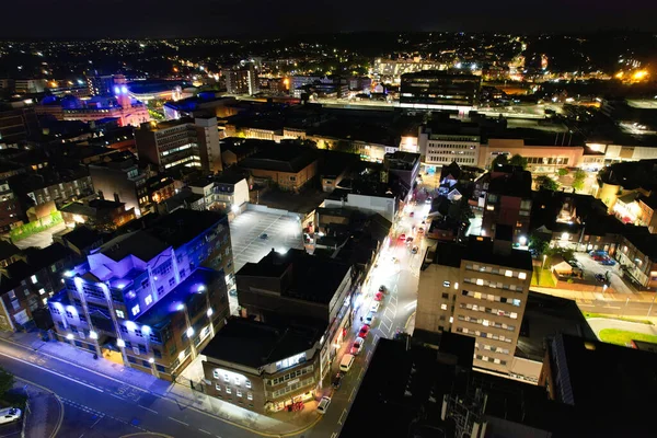 Aerial View Illuminated Downtown Buildings Roads Central Luton City England — Φωτογραφία Αρχείου