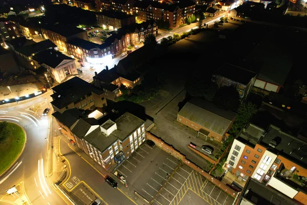 Air View Illuminated Downtown Buildings Roads Central Luton City England — стоковое фото