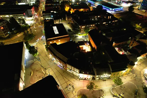 Air View Illuminated Downtown Buildings Roads Central Luton City England — стоковое фото
