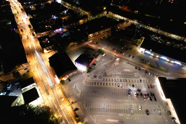 Aerial View Illuminated Downtown Buildings Roads Central Luton City England — Stock Photo, Image