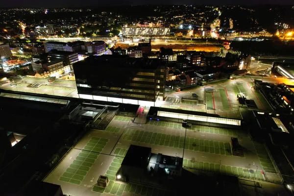 Luchtfoto Van Verlichte Binnenstad Gebouwen Wegen Central Luton City England — Stockfoto