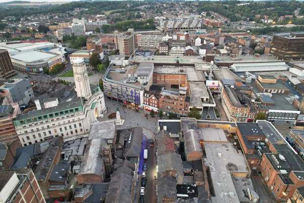 stock image Aerial View of Illuminated Downtown Buildings, Roads and Central Luton City of England UK at Beginning of Clear Weather Night of September 5th, 2023