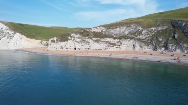 Widok Klif Wzgórza Durdle Door Beach Wielka Atrakcja Turystyczna Anglii — Wideo stockowe