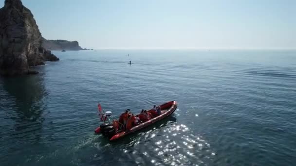 Best Aerial Footage People Enjoying Boat Ride Gorgeous British Tourist — Αρχείο Βίντεο