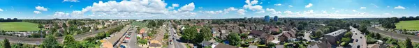 Panoramiczny Widok Lotu Ptaka Brytyjskie Domy Mieszkalne Podczas Pięknego Zachodu — Zdjęcie stockowe