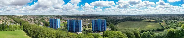 Panoramiczny Widok Lotu Ptaka Brytyjskie Domy Mieszkalne Podczas Pięknego Zachodu — Zdjęcie stockowe