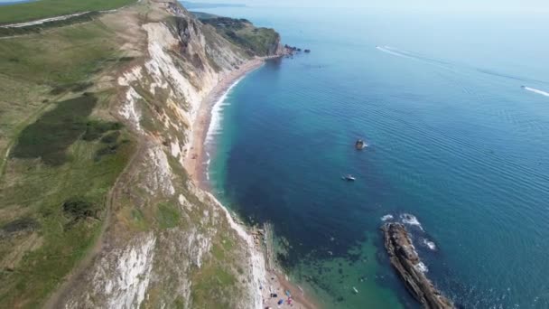英国大英帝国德莱门海滩的英国风景与海景高角晨景 镜头是在2023年9月9日用无人机拍摄的 杜德尔多尔 — 图库视频影像