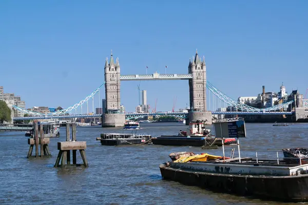 Vue Angle Bas Bateau Dessus Des Eaux Tamise Pont Londres — Photo