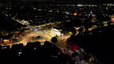 İngiliz Kasabası Gecesi. İHA 'nın kamerasıyla Yüksek Açı Görüntüsü
