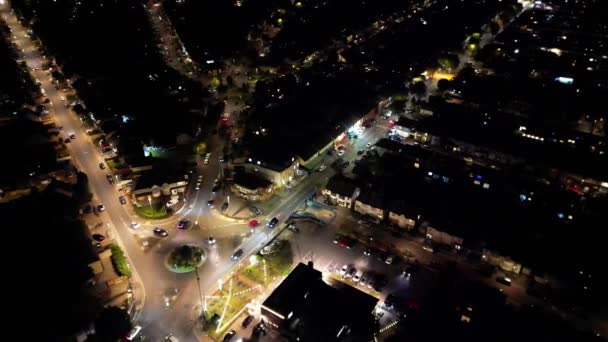 Brit Város Éjjel Nagy Látószögű Felvételek Drón Kamerájával Rögzítve — Stock videók