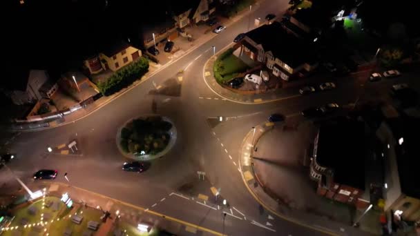 British Town Nocy Nagranie Kamery Drona Pod Wysokim Kątem — Wideo stockowe