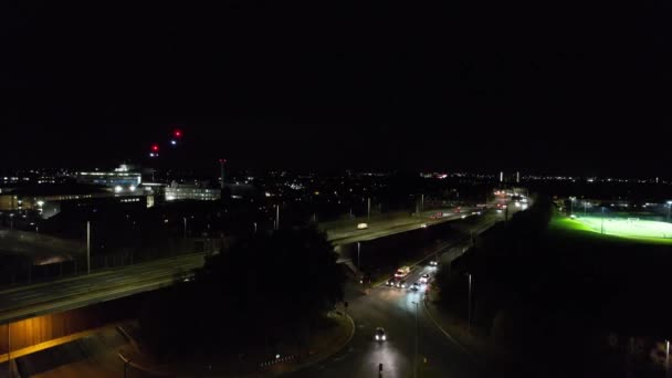 Britische Autobahnen Bei Nacht Aufgenommen Mit Drohne Oktober 2022 — Stockvideo