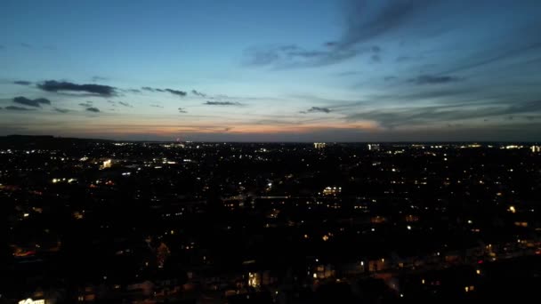 Aydınlanmış Ngiliz Şehri Gece Yolları Nın Güzel Hava Manzarası Nın — Stok video