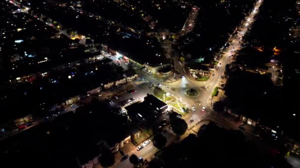 Ngiliz Kasabası Gecesi Nın Kamerasıyla Yüksek Açı Görüntüsü — Stok video