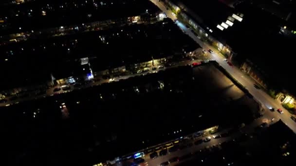 Британське Місто Вночі Кадри Високим Кутом Захоплені Камерою Безпілотника — стокове відео