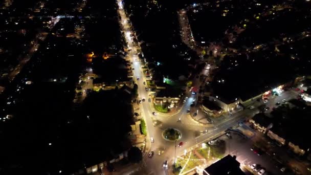Ngiliz Kasabası Gecesi Nın Kamerasıyla Yüksek Açı Görüntüsü — Stok video