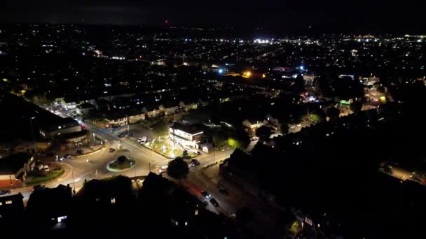 British Town Nocy Nagranie Kamery Drona Pod Wysokim Kątem — Wideo stockowe