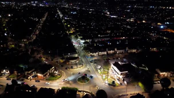 British Town Nachts Hoge Hoek Beeld Vastgelegd Met Drone Camera — Stockvideo