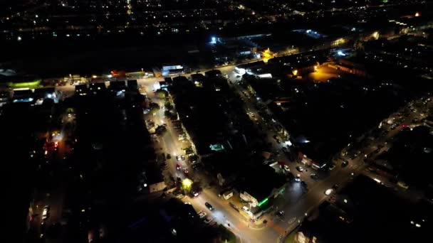 Cidade Britânica Noite Filmagem Ângulo Alto Capturada Com Câmera Drone — Vídeo de Stock