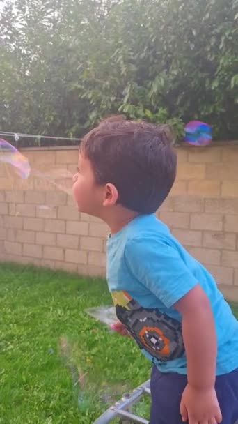 Lindo Bebé Pakistaní Asiático Disfrutando Burbujas Jardín Del Hogar Luton — Vídeos de Stock