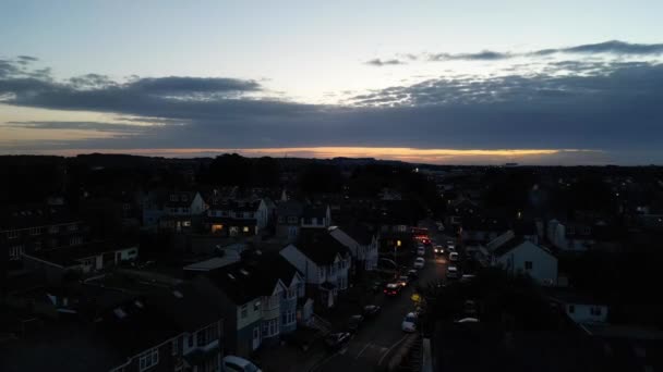 Hochwinkel Luton City Nach Sonnenuntergang Aufgenommen Mit Drohne Oktober 2023 — Stockvideo