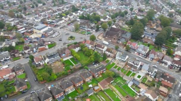 Aerial View British City Residential District Fog Cloudy Day Luton — Stock video
