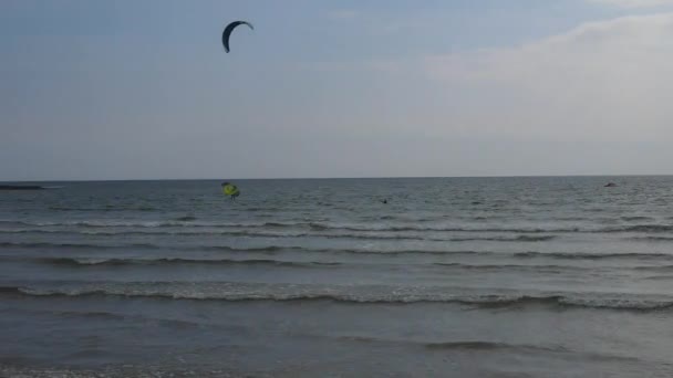 High Angle Nagranie Kitesurfingu Nad Plażą Oceanem Northumberland Anglia Nagranie — Wideo stockowe