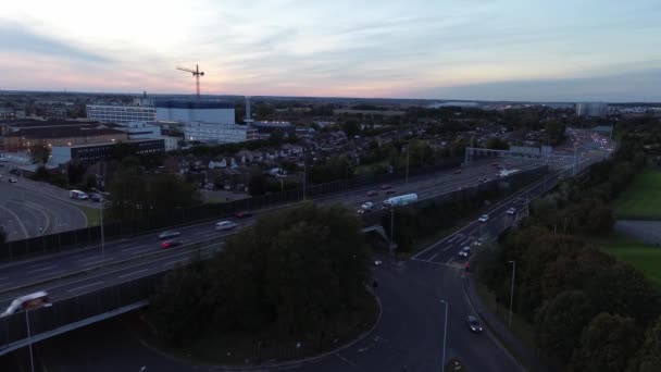 Luton City Roads Sunset Capturé Avec Caméra Drone Octobre 2023 — Video