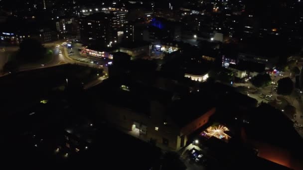 Flygfoto Över Belysta Luton City England Storbritannien Efter Solnedgången Natten — Stockvideo
