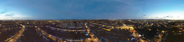 Panoramic View of Illuminated Luton Town of England Great Britain, UK. Captured After Sunset with Drone's Camera on October 3rd, 2023