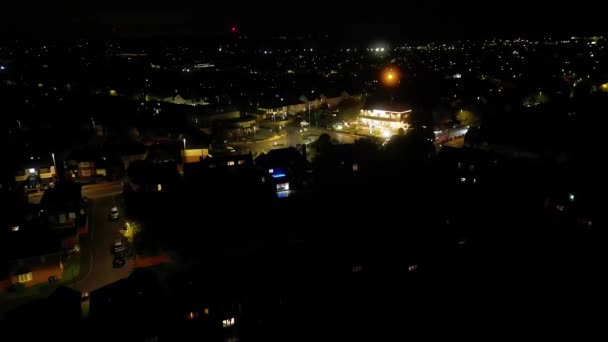 Gece Yarısı Boyunca Luton Şehrinin Yüksek Açılı Görüntüsü Görüntü Nın — Stok video