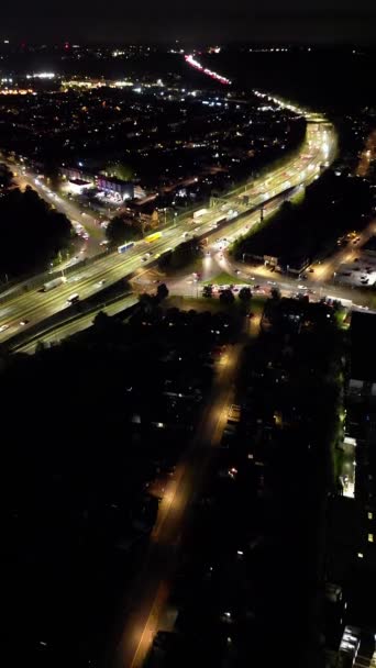 Gece Boyunca British City Yollar Trafik Aydınlandı Ekim 2023 Drone — Stok video
