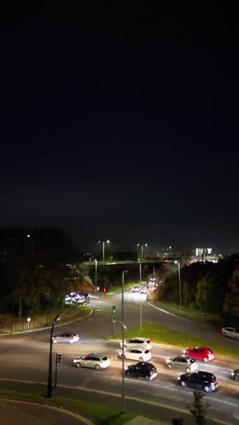 Gece Boyunca British City Yollar Trafik Aydınlandı Ekim 2023 Drone — Stok video