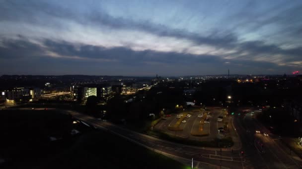 High Angle Footage Northampton City England Løbet Natten Illuminated Northampton – Stock-video