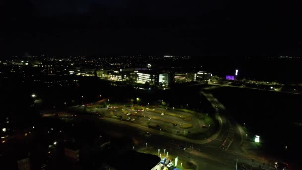 High Angle Opptak Northampton City England Løpet Natten Belyste Northampton – stockvideo
