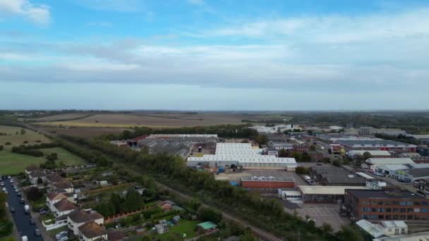 Аерофотозйомка Британської Промислової Нерухомості Гітчині Англія Кадри Зняті Камерою Дронів — стокове відео