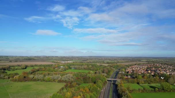 Ngiltere Bedfordshire Güzel Kırsal Manzarasının Havadan Görüntüsü Görüntü Nın Kamerasıyla — Stok video
