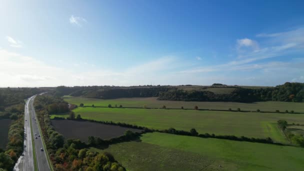 Vista Aérea Del Paisaje Rural Más Hermoso Bedfordshire Inglaterra Reino — Vídeo de stock
