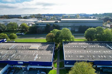 İngiltere 'nin Northampton şehrindeki Sanayi Bölgesi Havacılık Manzarası İngiltere. 25 Ekim 2023 'te Drone' un Kamerası ile yakalanmış.