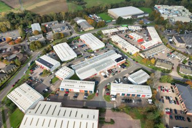 İngiltere 'nin Northampton şehrindeki Sanayi Bölgesi Havacılık Manzarası İngiltere. 25 Ekim 2023 'te Drone' un Kamerası ile yakalanmış.