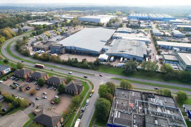 İngiltere 'nin Northampton şehrindeki Sanayi Bölgesi Havacılık Manzarası İngiltere. 25 Ekim 2023 'te Drone' un Kamerası ile yakalanmış.