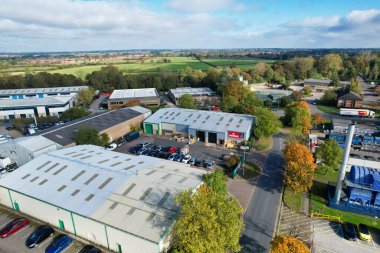 İngiltere 'nin Northampton şehrindeki Sanayi Bölgesi Havacılık Manzarası İngiltere. 25 Ekim 2023 'te Drone' un Kamerası ile yakalanmış.
