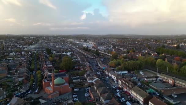 Merkez Luton Şehir Merkezi Binalarının Hava Görüntüleri Kasım 2023 Parlak — Stok video
