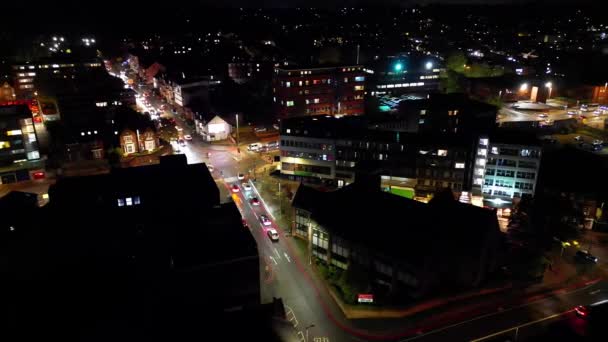 Aerial Footage Illuminated Luton City Night Clear Weather Footage Captured — Stock Video