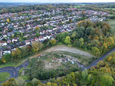 İngiltere 'nin İngiltere kenti Hemel Hempstead' in havadan görüntüsü. Yüksek Açılı Görüntü, 5 Kasım 2023 'te Günbatımında Güçlü ve Soğuk Rüzgârlar eşliğinde çekildi.. 