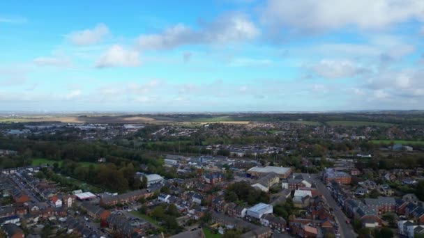 Vista Aérea Ciudad Hitchin Durante Día Nublado Inglaterra Capturado Con — Vídeos de Stock