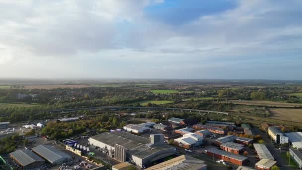 Luchtfoto Van Hitchin Town Tijdens Cloudy Day Engeland Opgenomen Met — Stockvideo