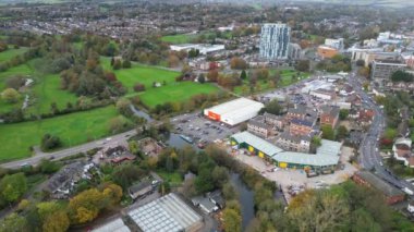 İngiliz Hemel Hempstead Kasabasının Hava Görüntüsü, İngiltere, Drone 's Camera View